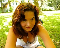 Hot brunette outdoor downblouse